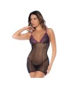 Nuisette en résille ajourée noire et violette 