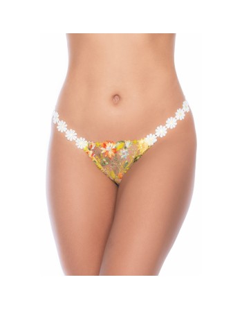 Nuisette transparente brodée jaune et string 