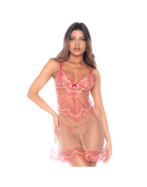 Nuisette en résille brodée avec string 