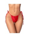 String sexy rouge en dentelle ajourée avec liens réglables 