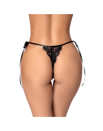 String sexy noir en dentelle ajourée avec liens réglables 