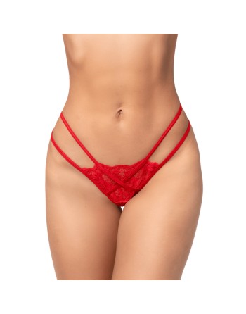 String rouge en dentelle à lanières avec anneau 