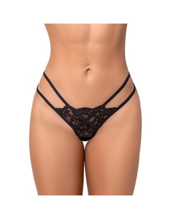 String noir en dentelle à lanières avec anneau 