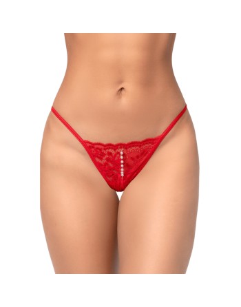 String ouvert rouge en dentelle avec perle suspendue