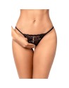 String ouvert noir en dentelle avec perle suspendue