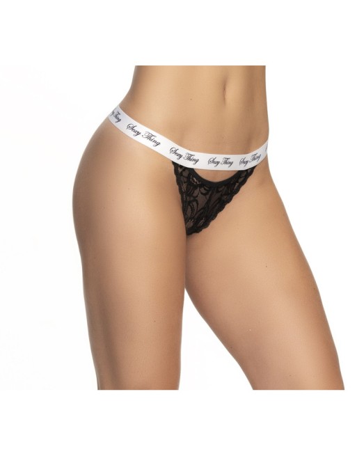 Culotte dentelle noir avec ceinture blanche imprimé 