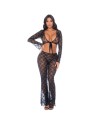 Top et pantalon en dentelle florale noire 