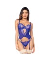 Ensemble sexy 2 pièces bleu saphir avec bustier lacé et string