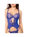 Ensemble sexy 2 pièces bleu saphir avec bustier lacé et string