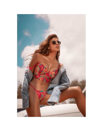 Ensemble 2 pièces brodé rose et bleu, bustier et string 