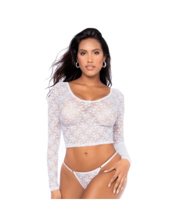 Ensemble 2 pièces en dentelle blanche, crop top et string 