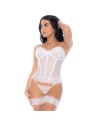 Ensemble 4 pièces blanc, bustier, string et 2 jarretières 