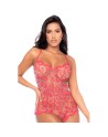 Combishort en dentelle transparente couleur cerise 