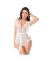 Combishort blanc en dentelle transparente avec ceinture – Mapalé