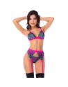 Ensemble lingerie 3 pièces bleu et rose brodé avec sequins – Mapalé