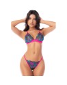 Ensemble lingerie 3 pièces bleu et rose brodé avec sequins – Mapalé
