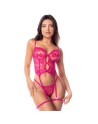 Ensemble lingerie rose en dentelle avec porte-jarretelles – Mapalé