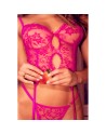 Ensemble lingerie rose en dentelle avec porte-jarretelles – Mapalé