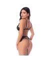 Ensemble lingerie 3 pièces noir en dentelle avec porte-jarretelles – Mapalé