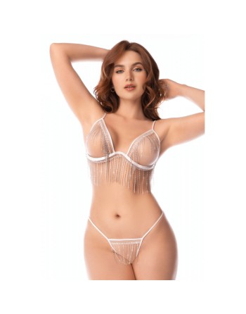 Ensemble lingerie blanc ouvert avec franges scintillantes – Mapalé
