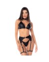 Ensemble lingerie 4 pièces noir effet wetlook – Mapalé