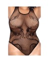 Body noir grande taille en résille motif serpent, orné de strass, ouvert à l’entrejambe - Mapalé