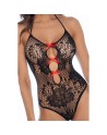 Body en résille et menottes noir et rouge 