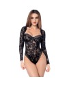 Body sexy manches longues en dentelle gothique et détails effet cuir 