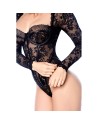 Body sexy manches longues en dentelle gothique et détails effet cuir 