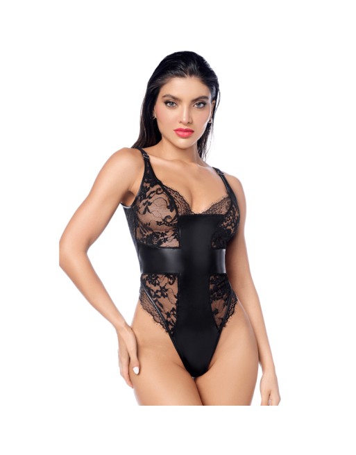 Body sexy noir dentelle  similicuir 