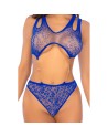 Body en résille bleu avec chaînes dorées - Mapalé