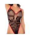 Body en résille noire et rouge à motif serpent - Mapalé