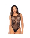 Body noir en résille motif serpent, orné de strass, ouvert à l’entrejambe - Mapalé