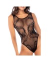 Body noir en résille motif serpent, orné de strass, ouvert à l’entrejambe - Mapalé