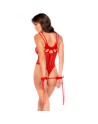 Body en résille rouge, orné de strass avec menottes assorties – Mapalé