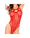 Body en résille rouge, orné de strass avec menottes assorties – Mapalé