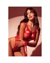 Body en résille rouge, orné de strass avec menottes assorties – Mapalé