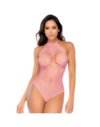 Body rose en résille à motif cœur - Mapalé