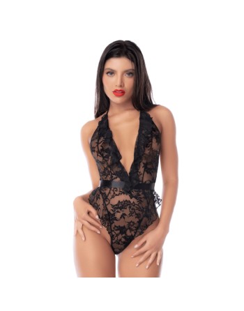 Body noir en dentelle avec dos ouvert et accessoires – Mapalé