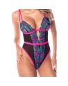 Body bleu et rose en maille transparente brodée avec sequins – Mapalé