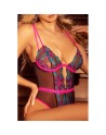 Body bleu et rose en maille transparente brodée avec sequins – Mapalé