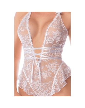 Body blanc en dentelle avec dos ouvert et encolure halter – Mapalé