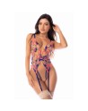 Body teddy bleu et rose brodé avec porte-jarretelles – Mapalé