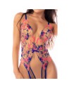 Body teddy bleu et rose brodé avec porte-jarretelles – Mapalé
