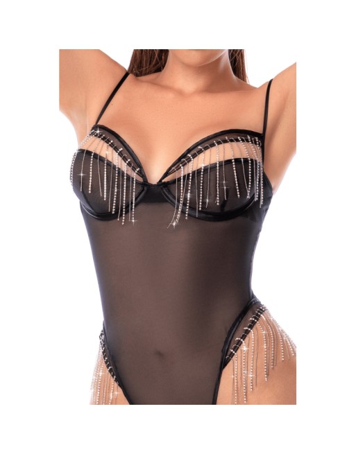 Body noir transparent avec strass scintillants – Mapalé