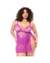 Babydoll grande taille en résille brodée florale et string 