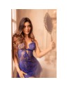 Babydoll bleu dentelle, résille et string 