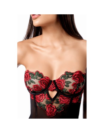 Babydoll sexy à armatures Mapalé broderie roses et string 