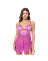 Babydoll sexy en résille brodée florale et string 