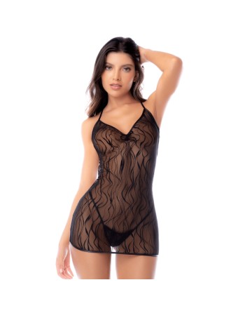 Babydoll noir en dentelle avec dos ouvert à sangles – Mapalé
